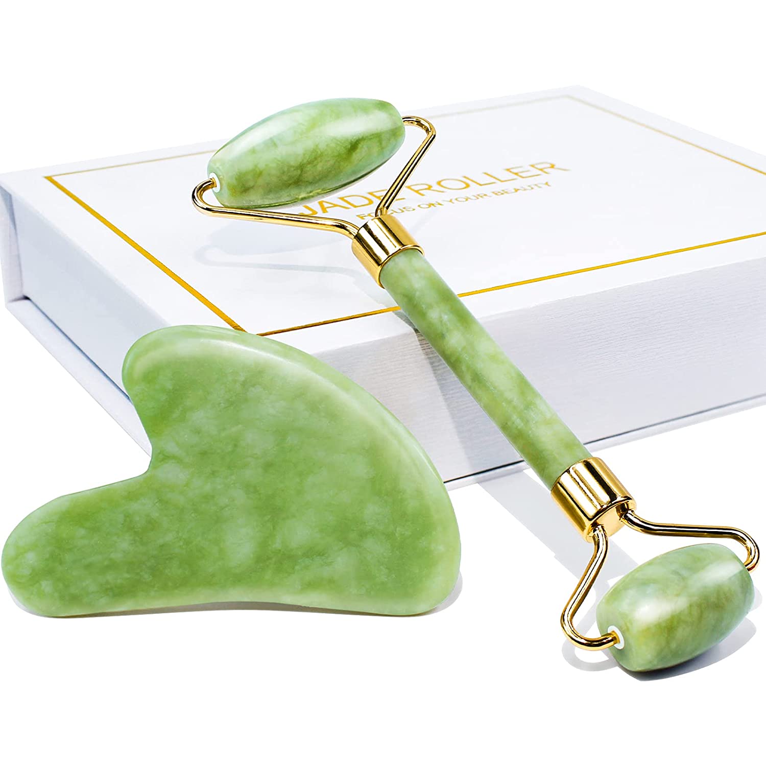 230816071431582_1 BAIMEI Jade Roller & Gua Sha Set Face Roller and Gua Sha Facial Tools for Skin Care Routine and Puffiness-Green - Image 1